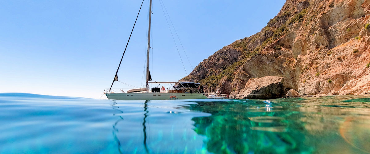 Sailing yacht cruising in the South Aegean near Marmaris